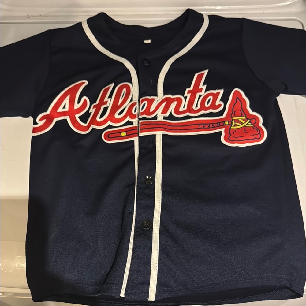 Atlanta Braves Max Fried youth Baseball Jersey - Navy size medium